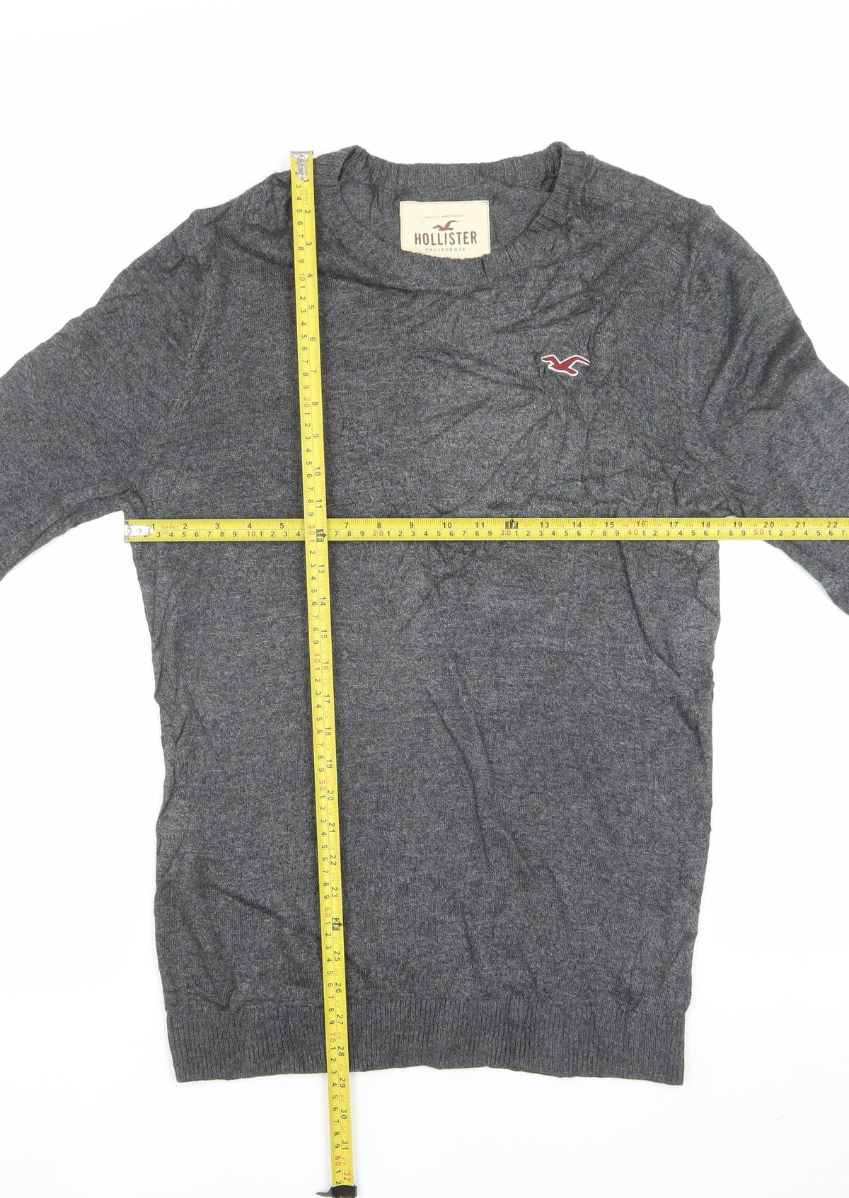Hollister Men's Grey M Crew Neck Logo Cotton Blend Knit Pullover Jumper