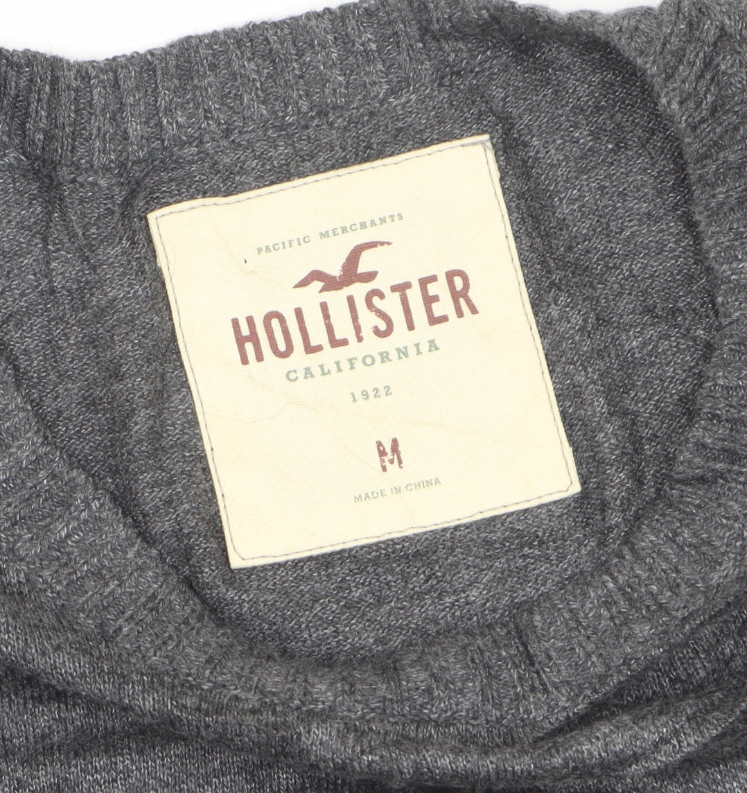 Hollister Men's Grey M Crew Neck Logo Cotton Blend Knit Pullover Jumper