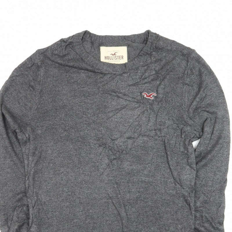 Hollister Men's Grey M Crew Neck Logo Cotton Blend Knit Pullover Jumper