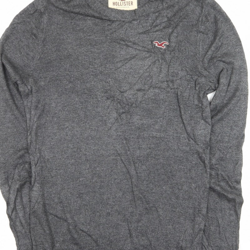 Hollister Men's Grey M Crew Neck Logo Cotton Blend Knit Pullover Jumper
