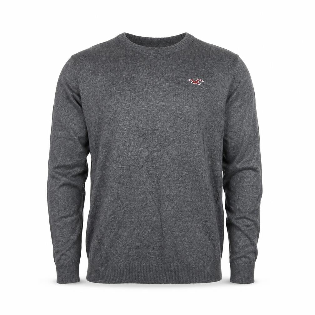 Hollister Men's Grey M Crew Neck Logo Cotton Blend Knit Pullover Jumper