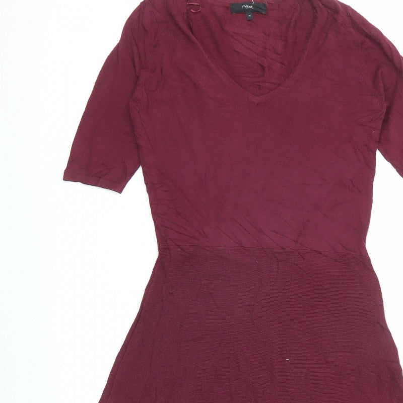 Next Women Red Size 10 Knit V-Neck Fit & Flare Jumper Dress