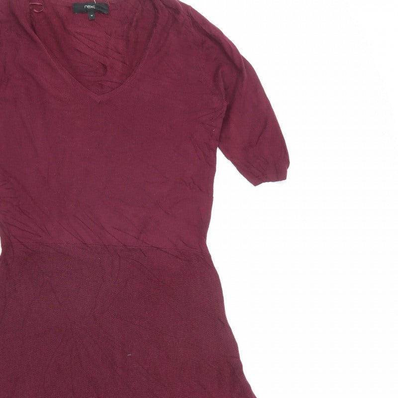 Next Women Red Size 10 Knit V-Neck Fit & Flare Jumper Dress