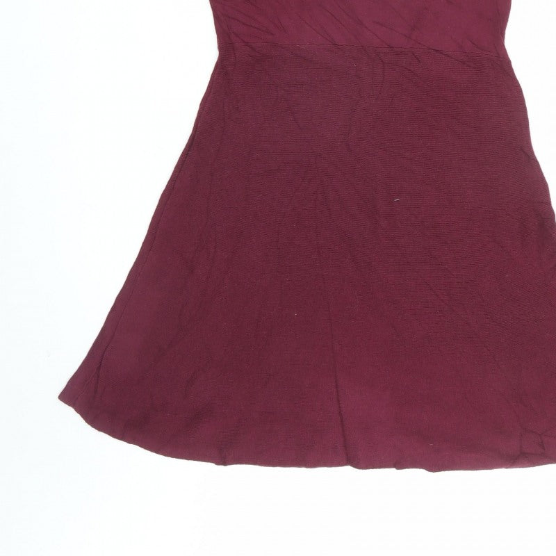 Next Women Red Size 10 Knit V-Neck Fit & Flare Jumper Dress