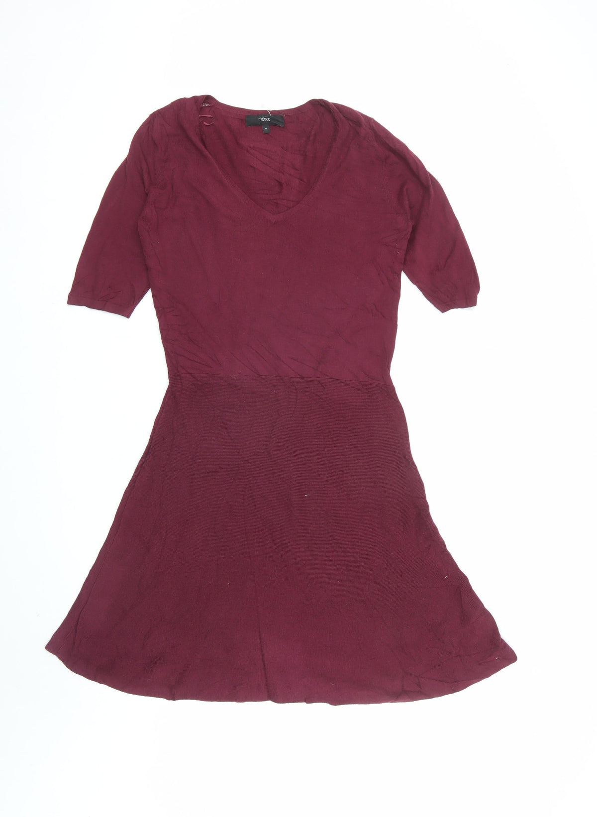 Next Women Red Size 10 Knit V-Neck Fit & Flare Jumper Dress