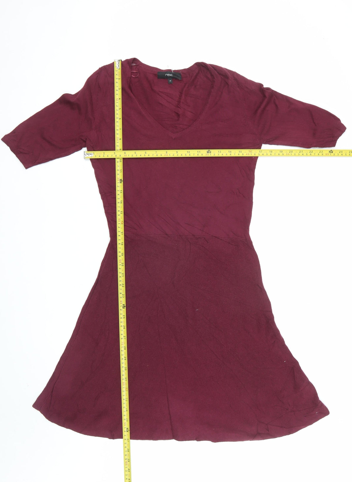 Next Women Red Size 10 Knit V-Neck Fit & Flare Jumper Dress