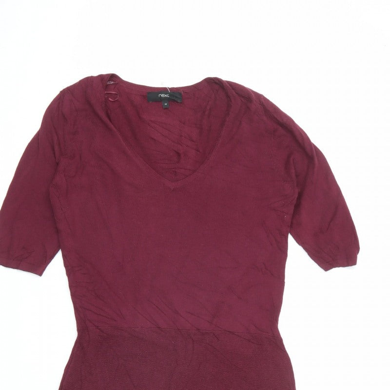 Next Women Red Size 10 Knit V-Neck Fit & Flare Jumper Dress