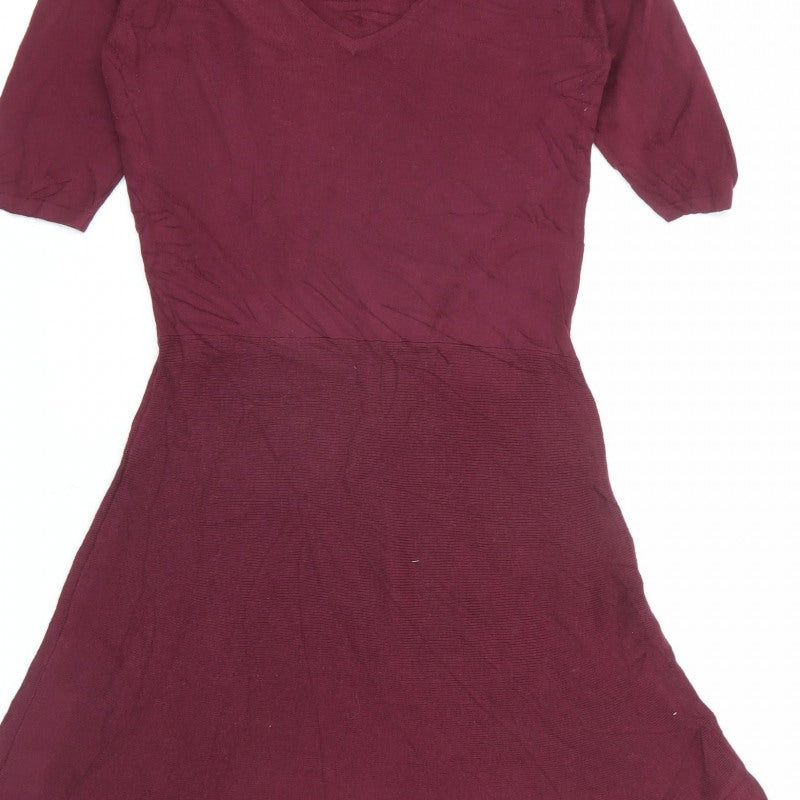 Next Women Red Size 10 Knit V-Neck Fit & Flare Jumper Dress