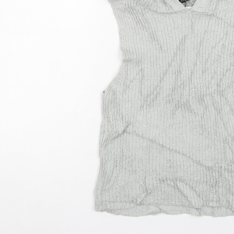 Zara Women Grey M Hooded Sleeveless Knit Pullover Jumper New