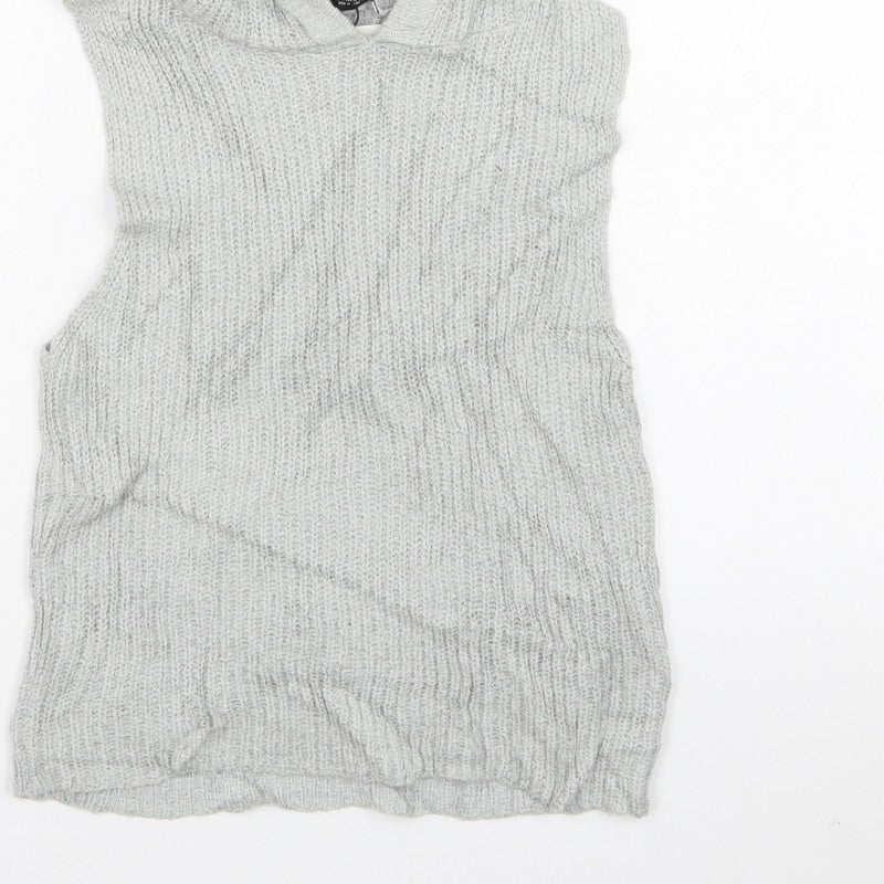 Zara Women Grey M Hooded Sleeveless Knit Pullover Jumper New