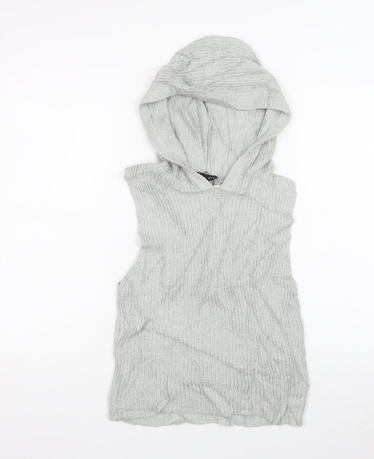 Zara Women Grey M Hooded Sleeveless Knit Pullover Jumper New