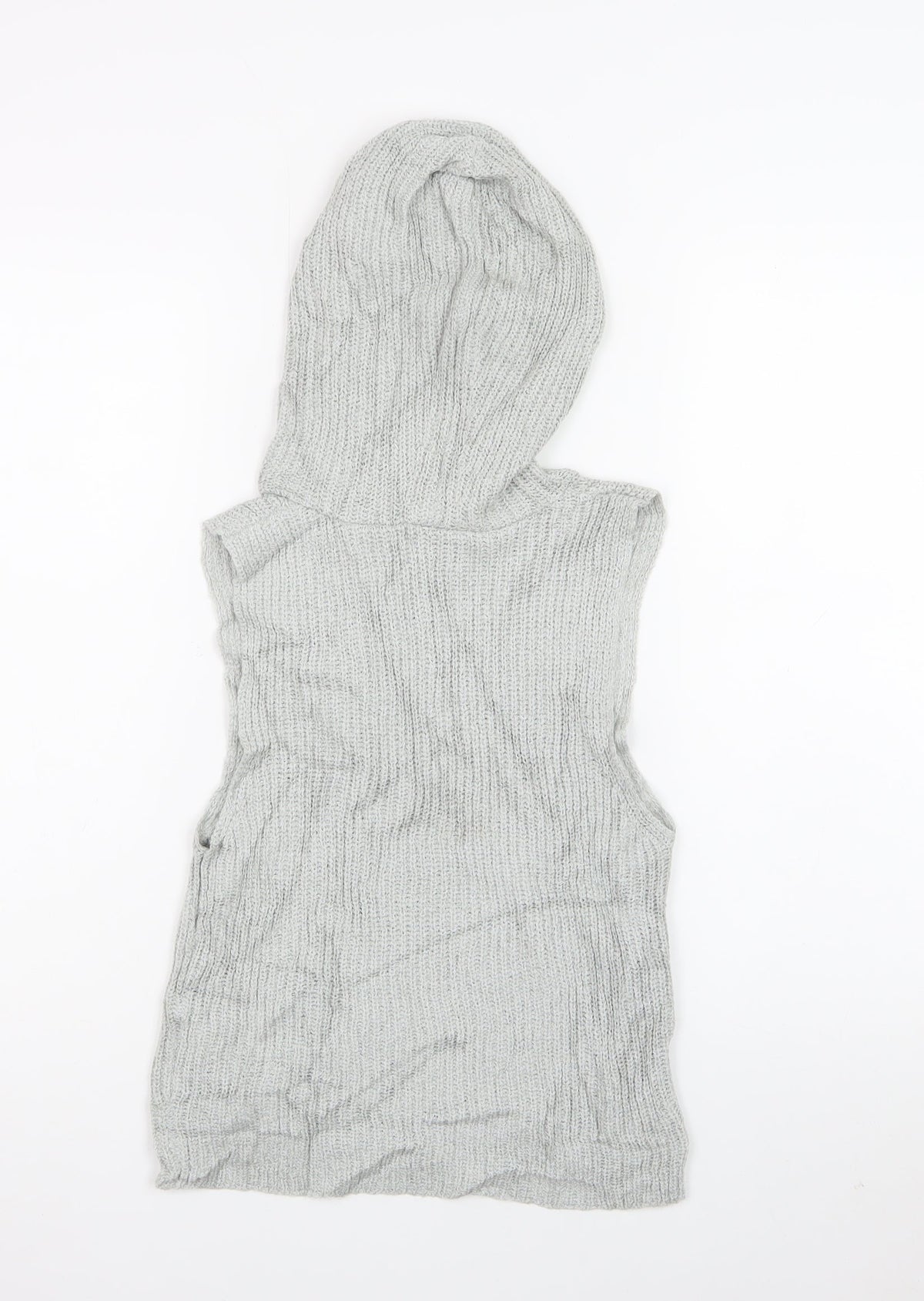 Zara Women Grey M Hooded Sleeveless Knit Pullover Jumper New