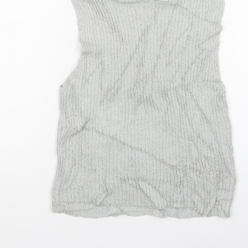 Zara Women Grey M Hooded Sleeveless Knit Pullover Jumper New