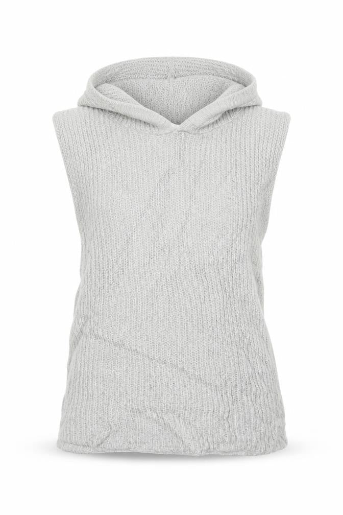 Zara Women Grey M Hooded Sleeveless Knit Pullover Jumper New