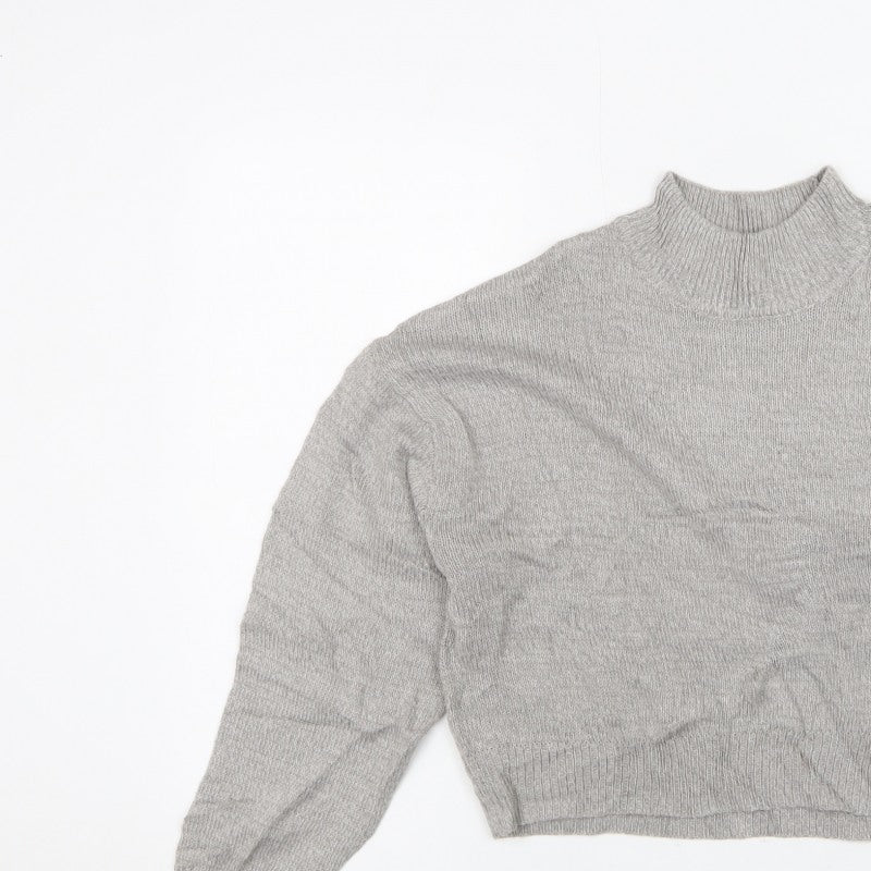 H&M Divided Women Grey S Mock Neck Acrylic Knit Pullover Jumper