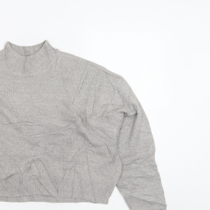 H&M Divided Women Grey S Mock Neck Acrylic Knit Pullover Jumper