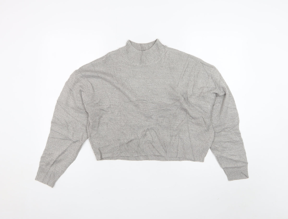 H&M Divided Women Grey S Mock Neck Acrylic Knit Pullover Jumper