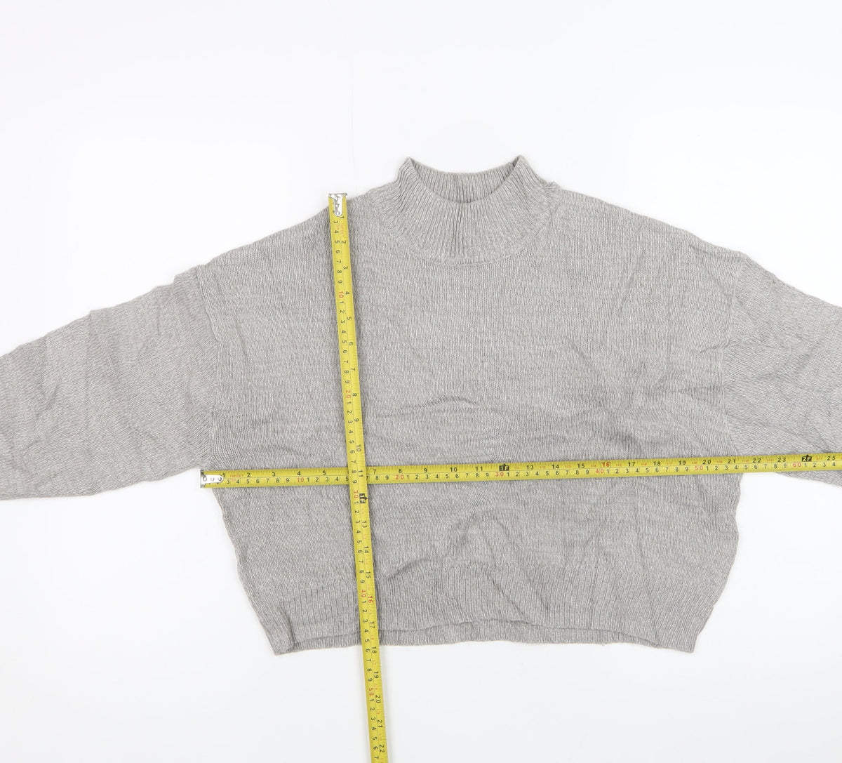 H&M Divided Women Grey S Mock Neck Acrylic Knit Pullover Jumper