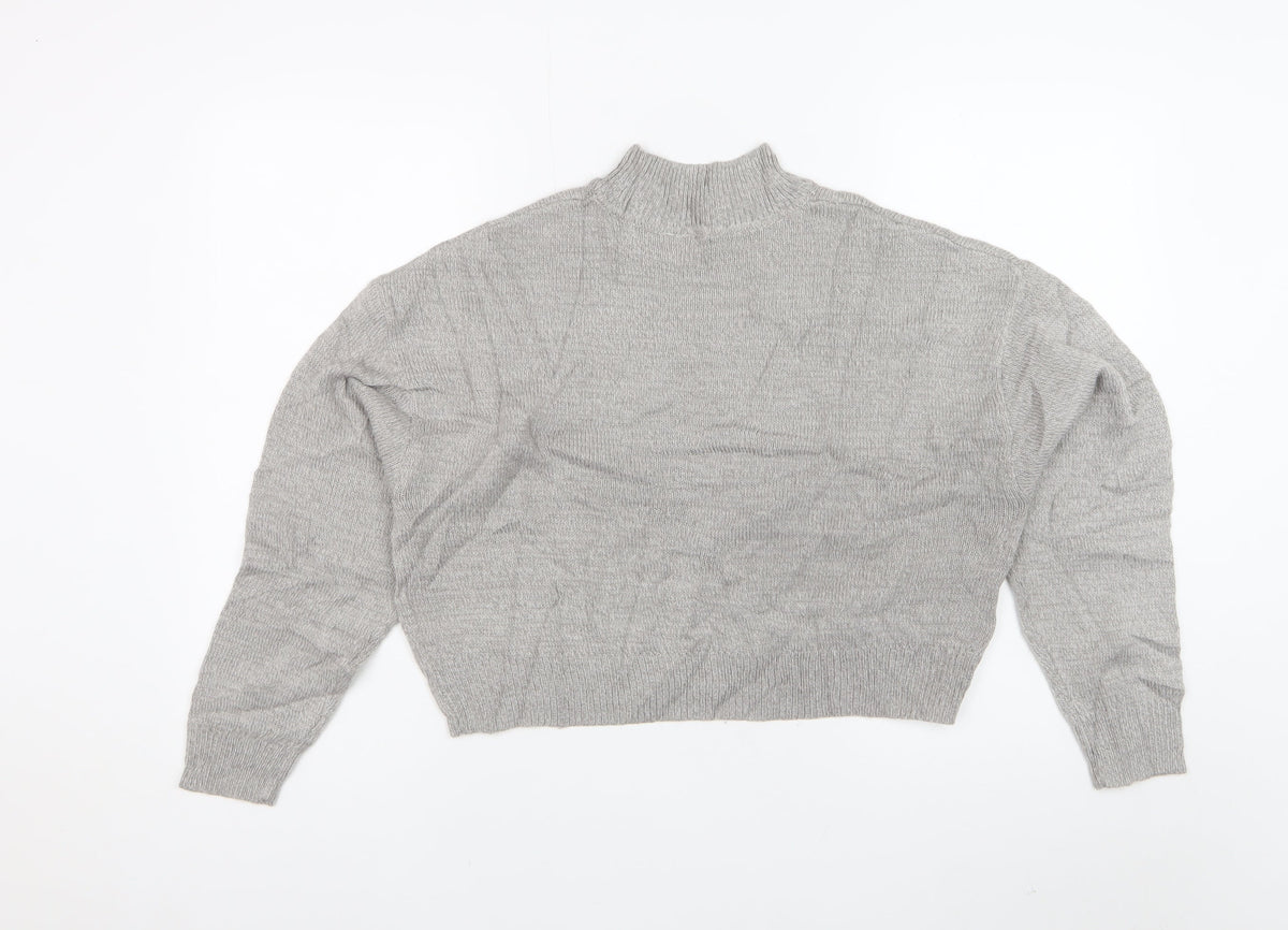 H&M Divided Women Grey S Mock Neck Acrylic Knit Pullover Jumper