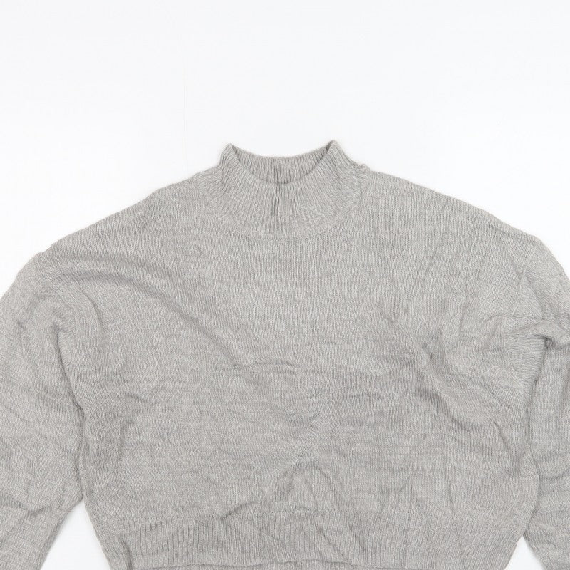 H&M Divided Women Grey S Mock Neck Acrylic Knit Pullover Jumper