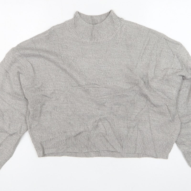H&M Divided Women Grey S Mock Neck Acrylic Knit Pullover Jumper