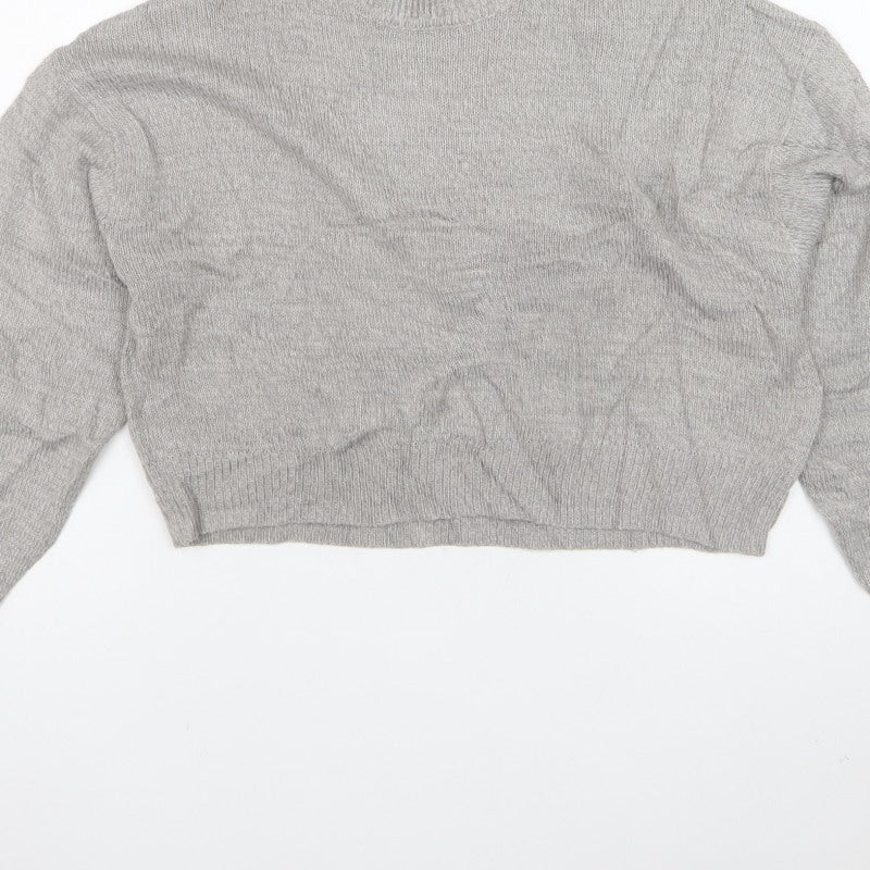 H&M Divided Women Grey S Mock Neck Acrylic Knit Pullover Jumper