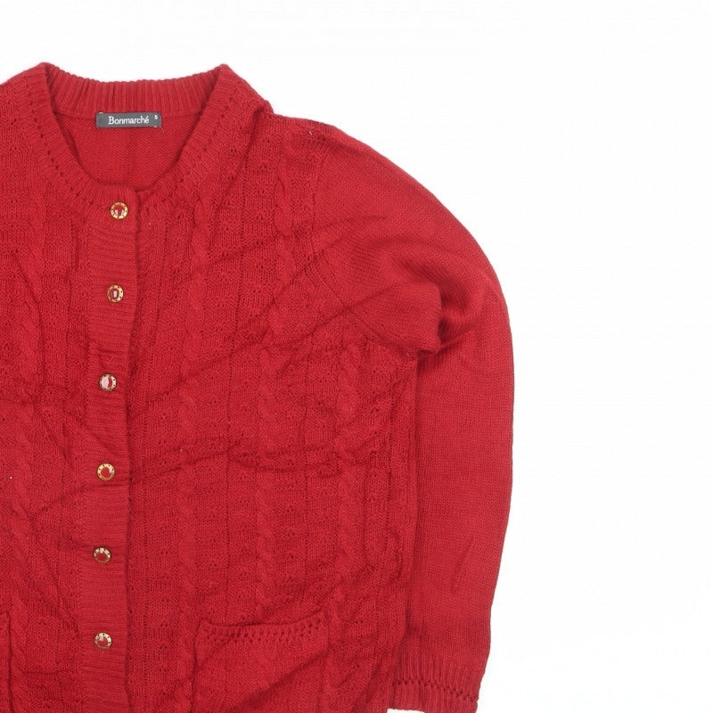 Bonmarché Women Red S Cable Knit Button Cardigan Pockets Long Sleeve