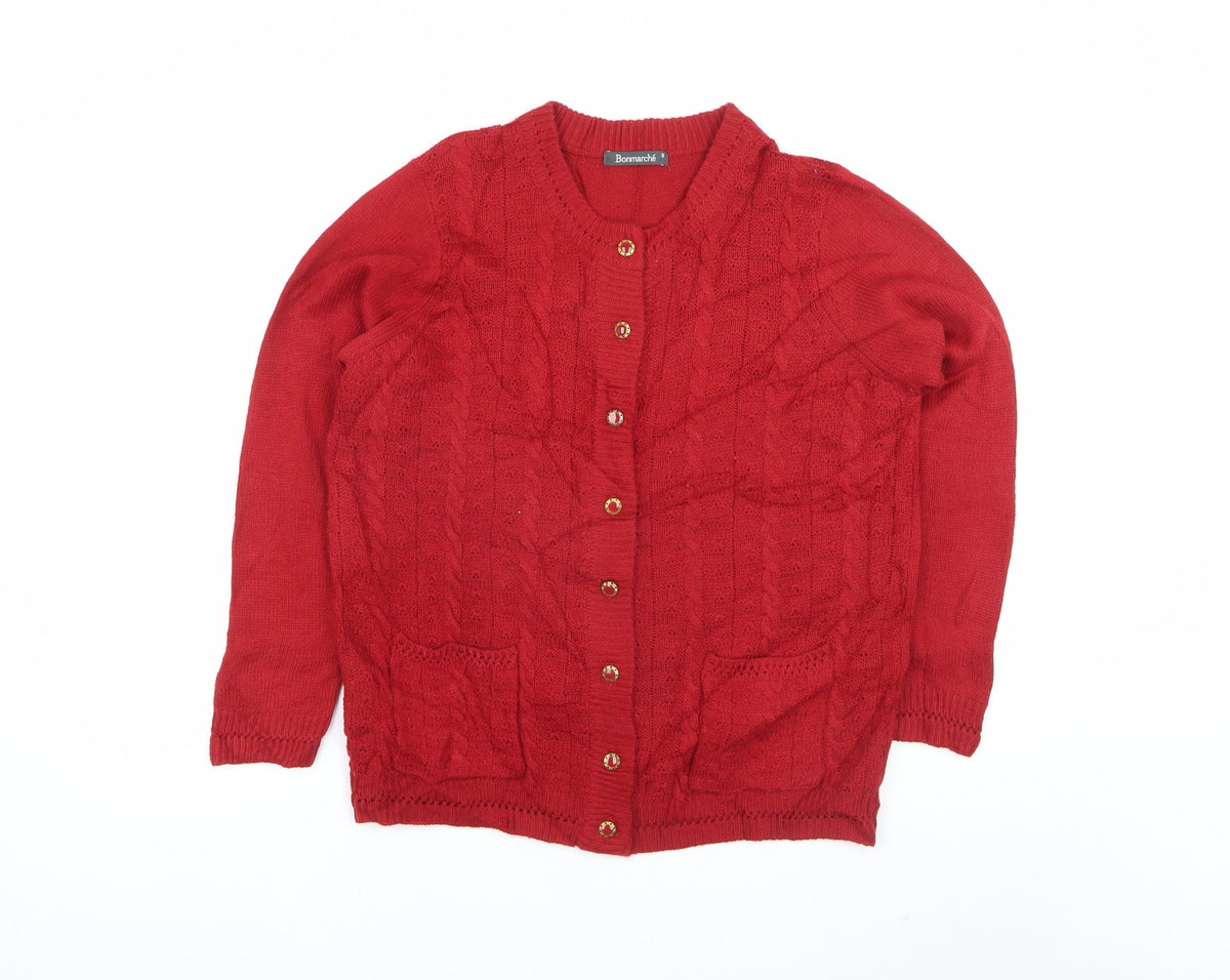 Bonmarché Women Red S Cable Knit Button Cardigan Pockets Long Sleeve