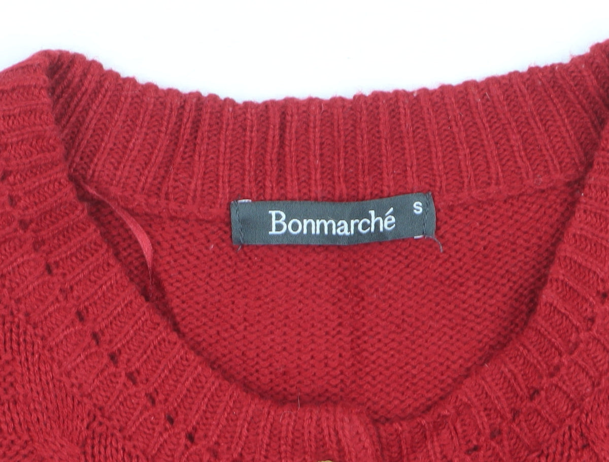 Bonmarché Women Red S Cable Knit Button Cardigan Pockets Long Sleeve