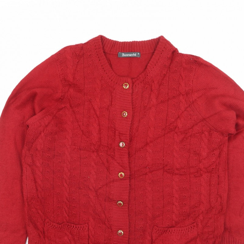 Bonmarché Women Red S Cable Knit Button Cardigan Pockets Long Sleeve
