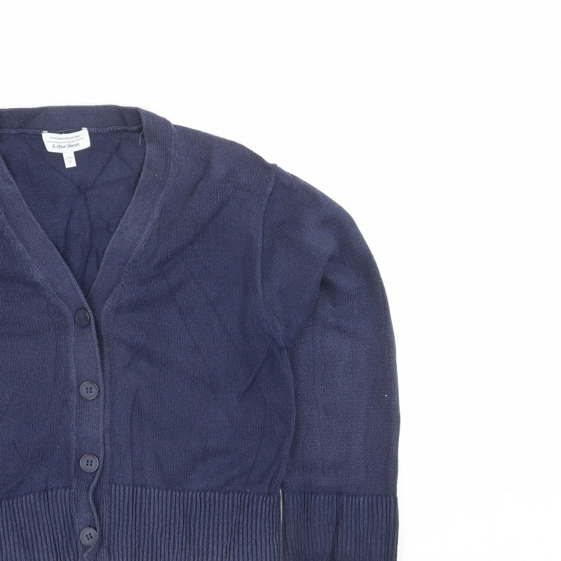 & Other Stories Women Blue XS Cotton V-Neck Button Cardigan