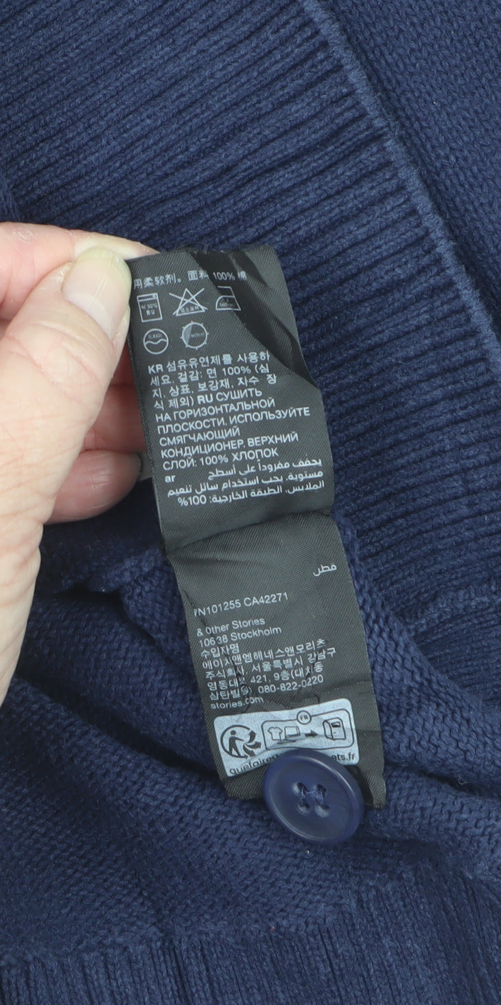 & Other Stories Women Blue XS Cotton V-Neck Button Cardigan
