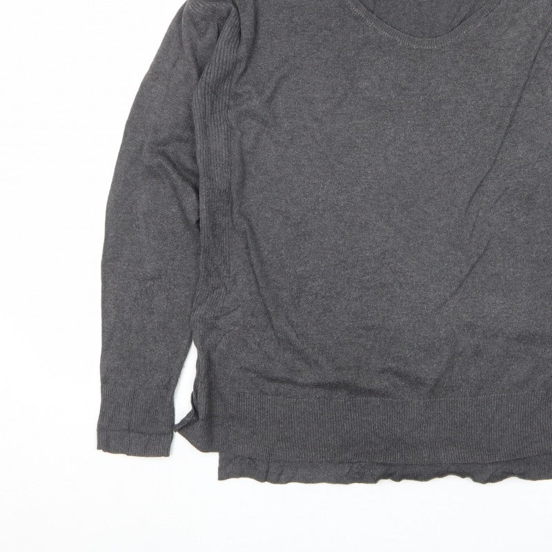 Marks and Spencer Women Grey V-Neck Knit Jumper Size 8 Long Sleeve