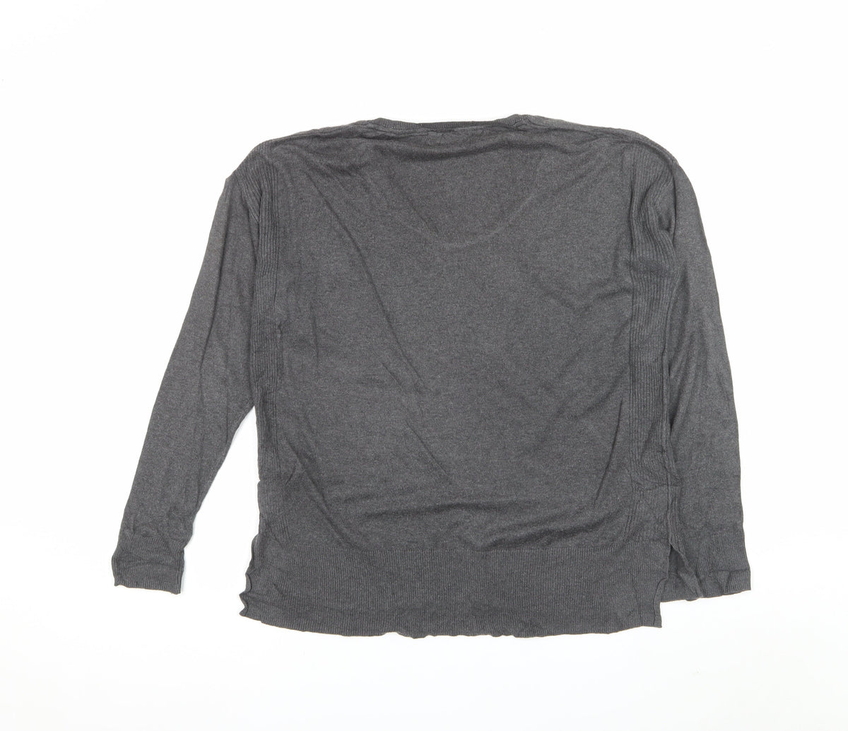 Marks and Spencer Women Grey V-Neck Knit Jumper Size 8 Long Sleeve