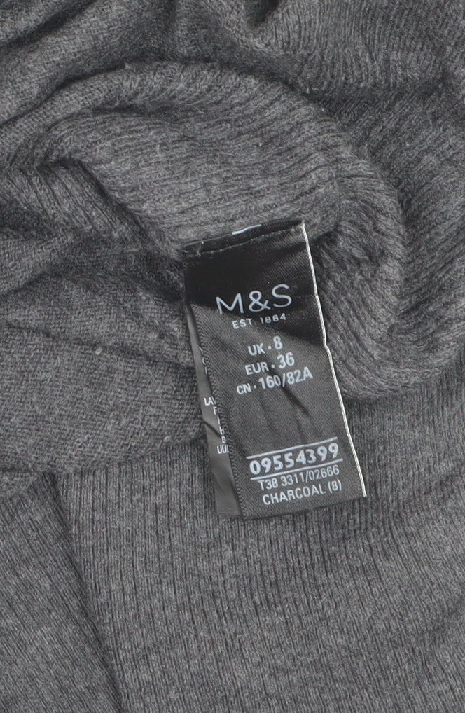Marks and Spencer Women Grey V-Neck Knit Jumper Size 8 Long Sleeve