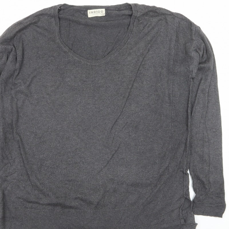 Marks and Spencer Women Grey V-Neck Knit Jumper Size 8 Long Sleeve