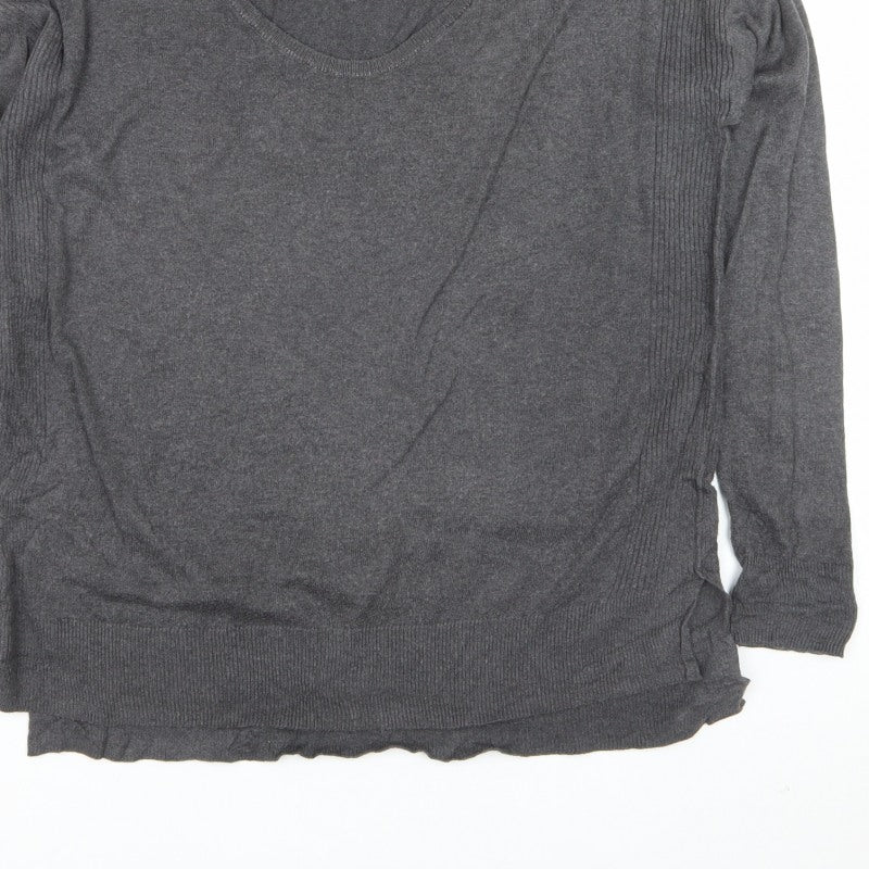 Marks and Spencer Women Grey V-Neck Knit Jumper Size 8 Long Sleeve