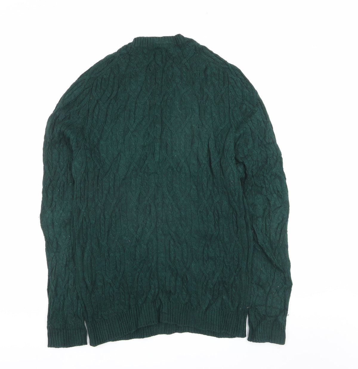 Benetton Women Green L Cable Knit Crew Neck Pullover Jumper