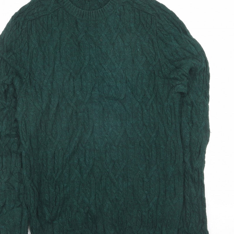 Benetton Women Green L Cable Knit Crew Neck Pullover Jumper