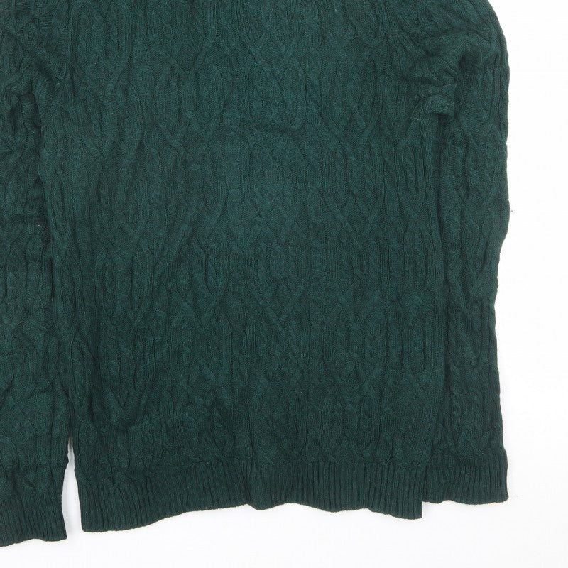 Benetton Women Green L Cable Knit Crew Neck Pullover Jumper