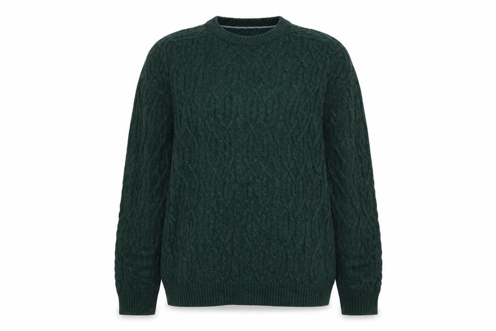 Benetton Women Green L Cable Knit Crew Neck Pullover Jumper