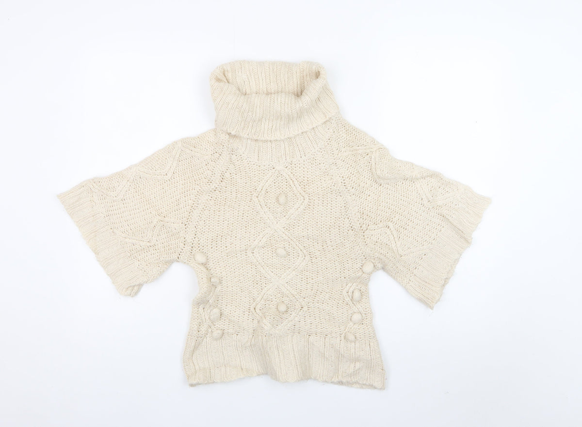 Select Women Ivory UK 8 Roll Neck Cable Knit Button Jumper