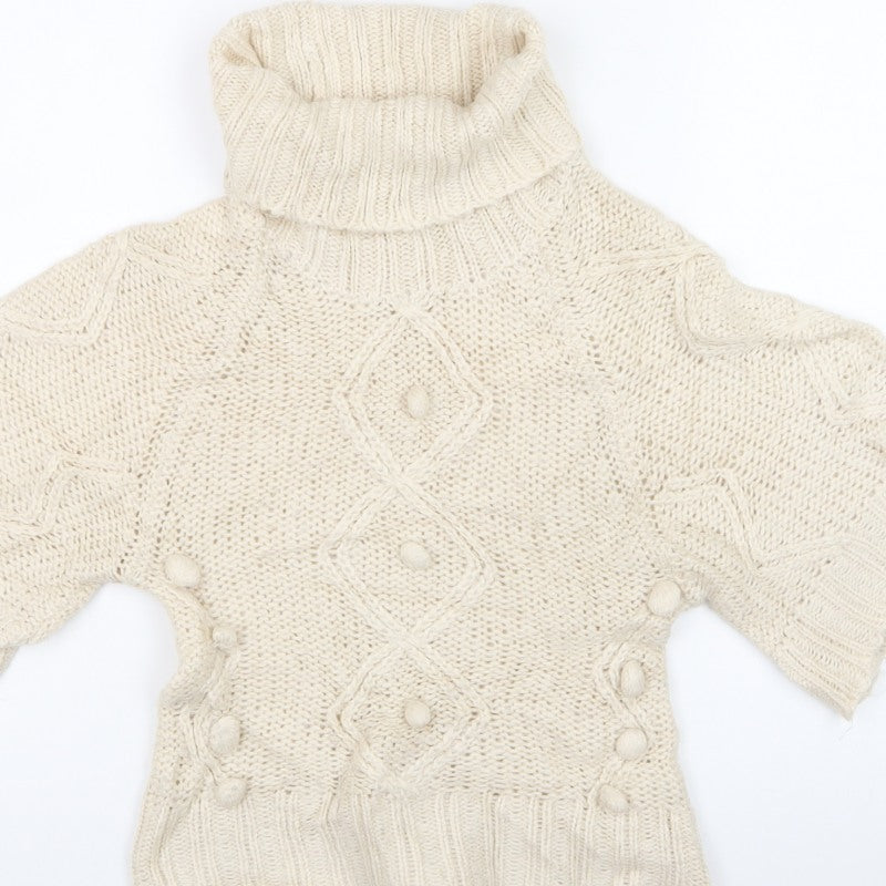 Select Women Ivory UK 8 Roll Neck Cable Knit Button Jumper