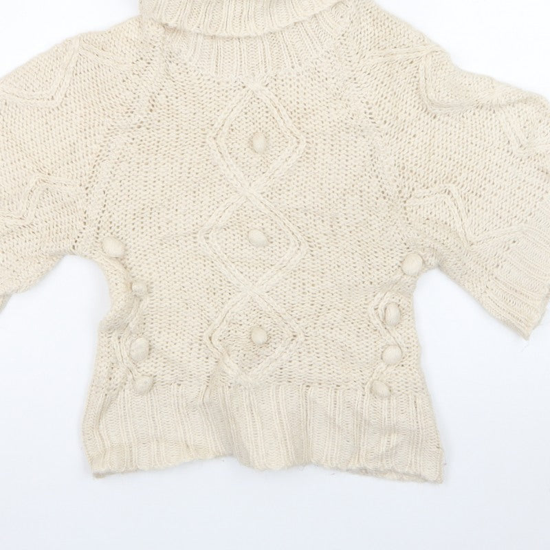 Select Women Ivory UK 8 Roll Neck Cable Knit Button Jumper
