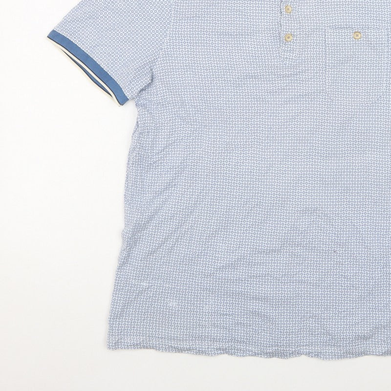 Ted Baker Men's Blue Geometric Cotton Polo Shirt Size L Short Sleeve