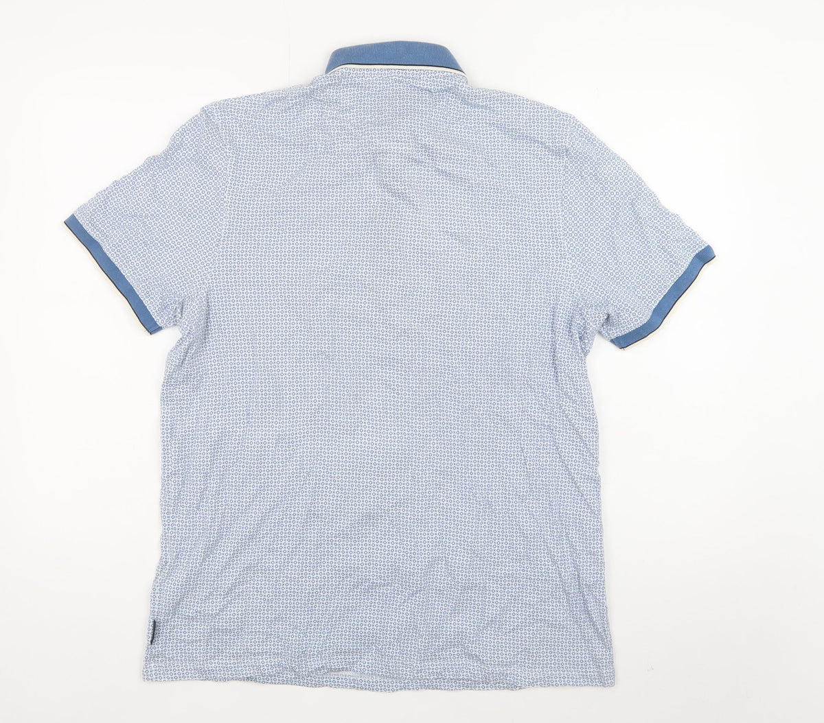 Ted Baker Men's Blue Geometric Cotton Polo Shirt Size L Short Sleeve