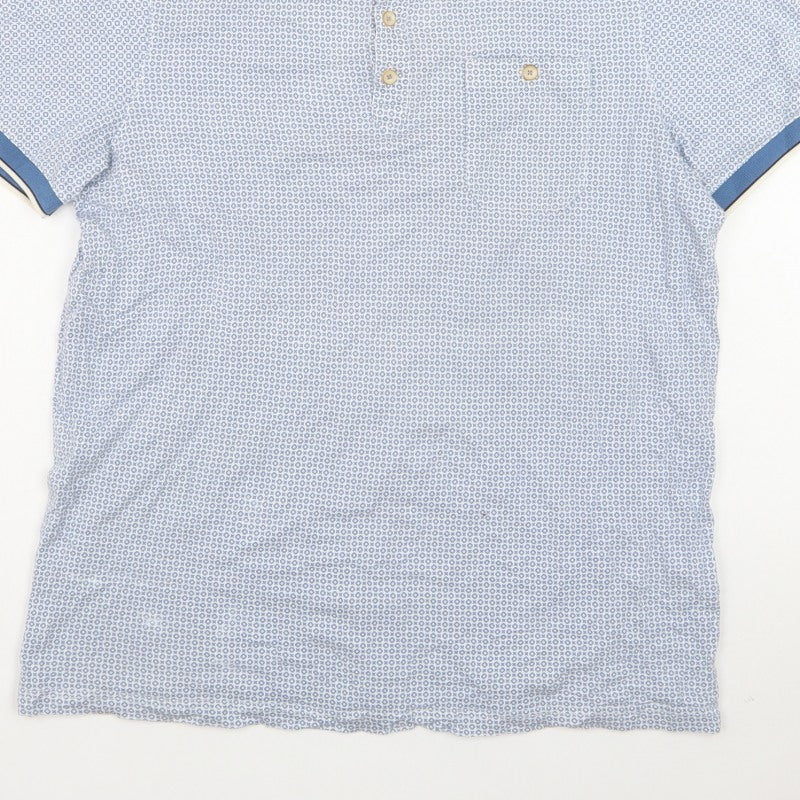 Ted Baker Men's Blue Geometric Cotton Polo Shirt Size L Short Sleeve