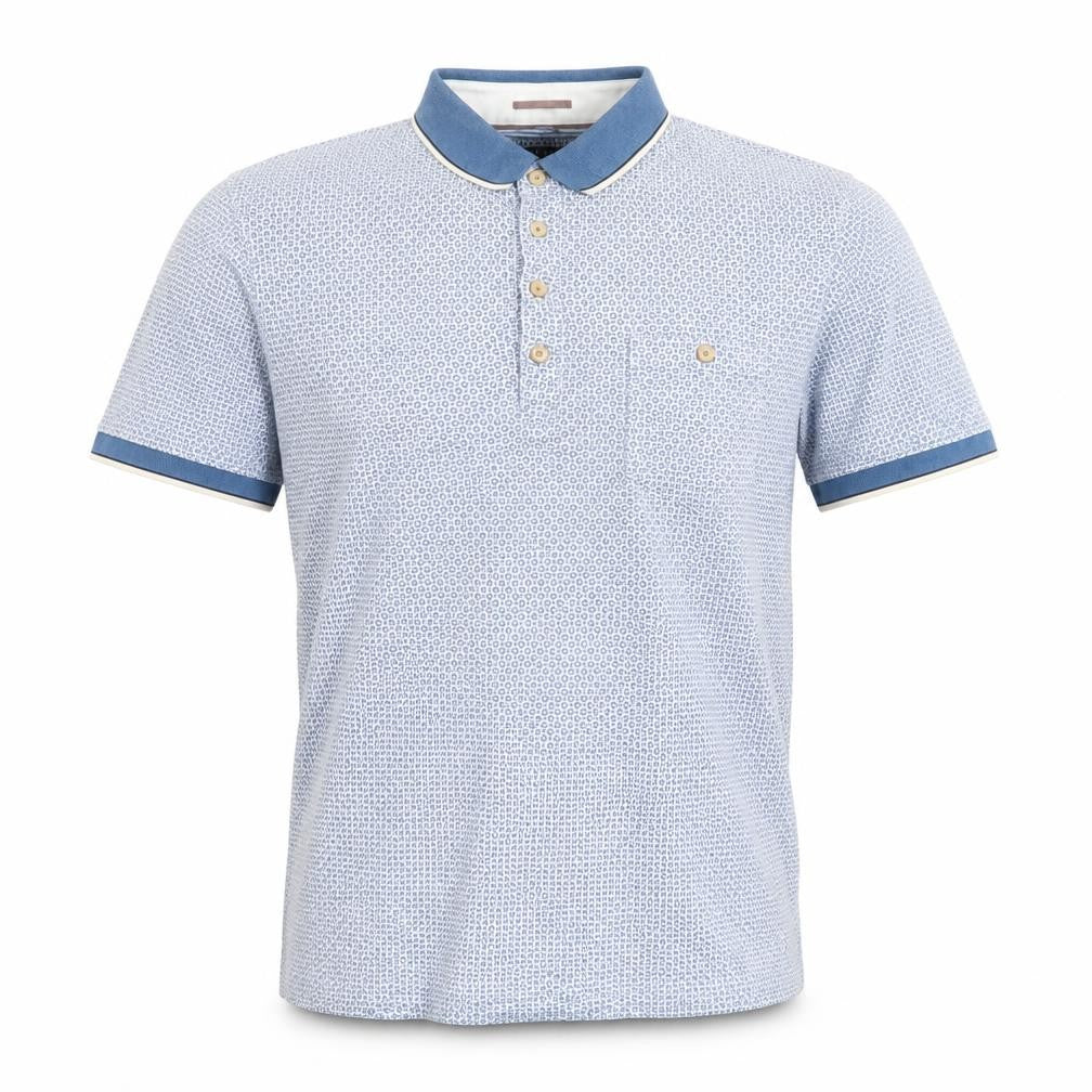 Ted Baker Men's Blue Geometric Cotton Polo Shirt Size L Short Sleeve
