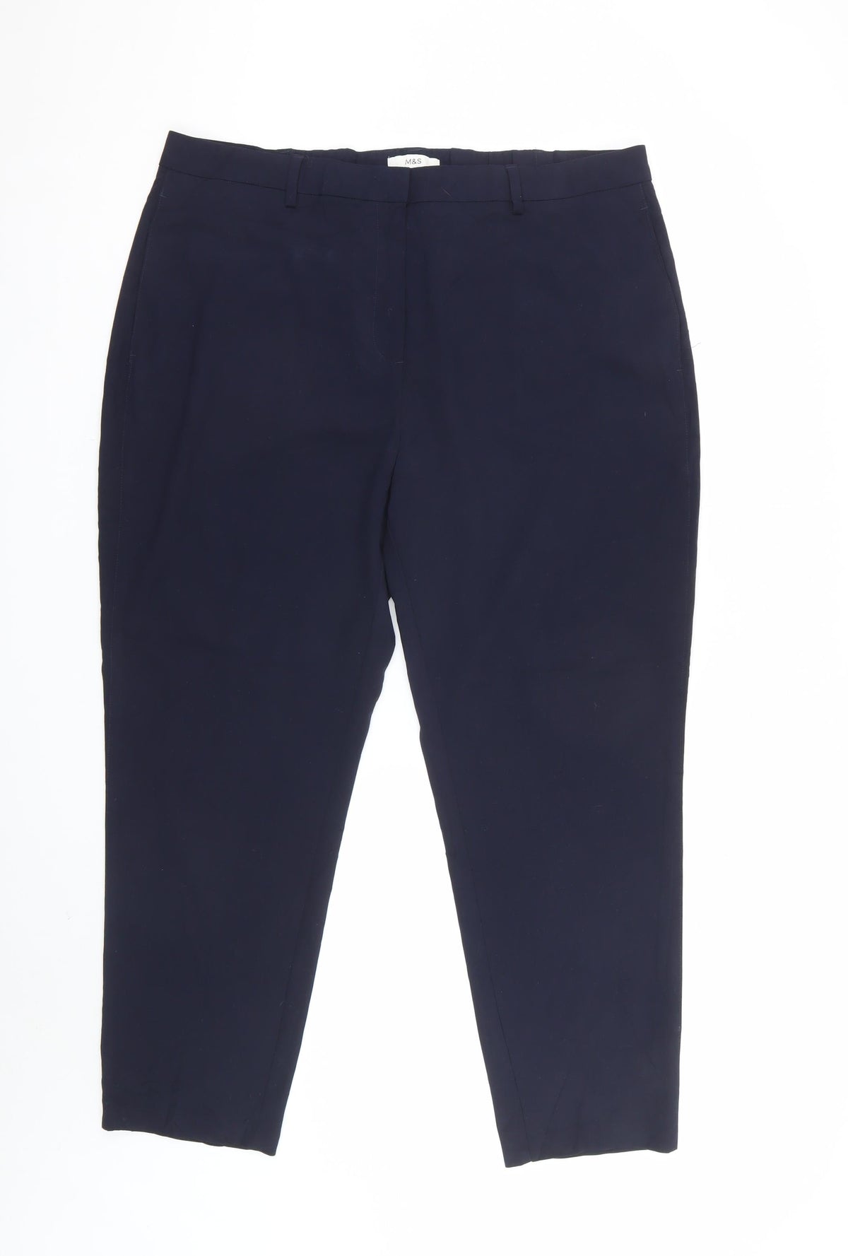 M&S Womens Navy Blue UK 20 Regular Tapered Tailored Work Trousers