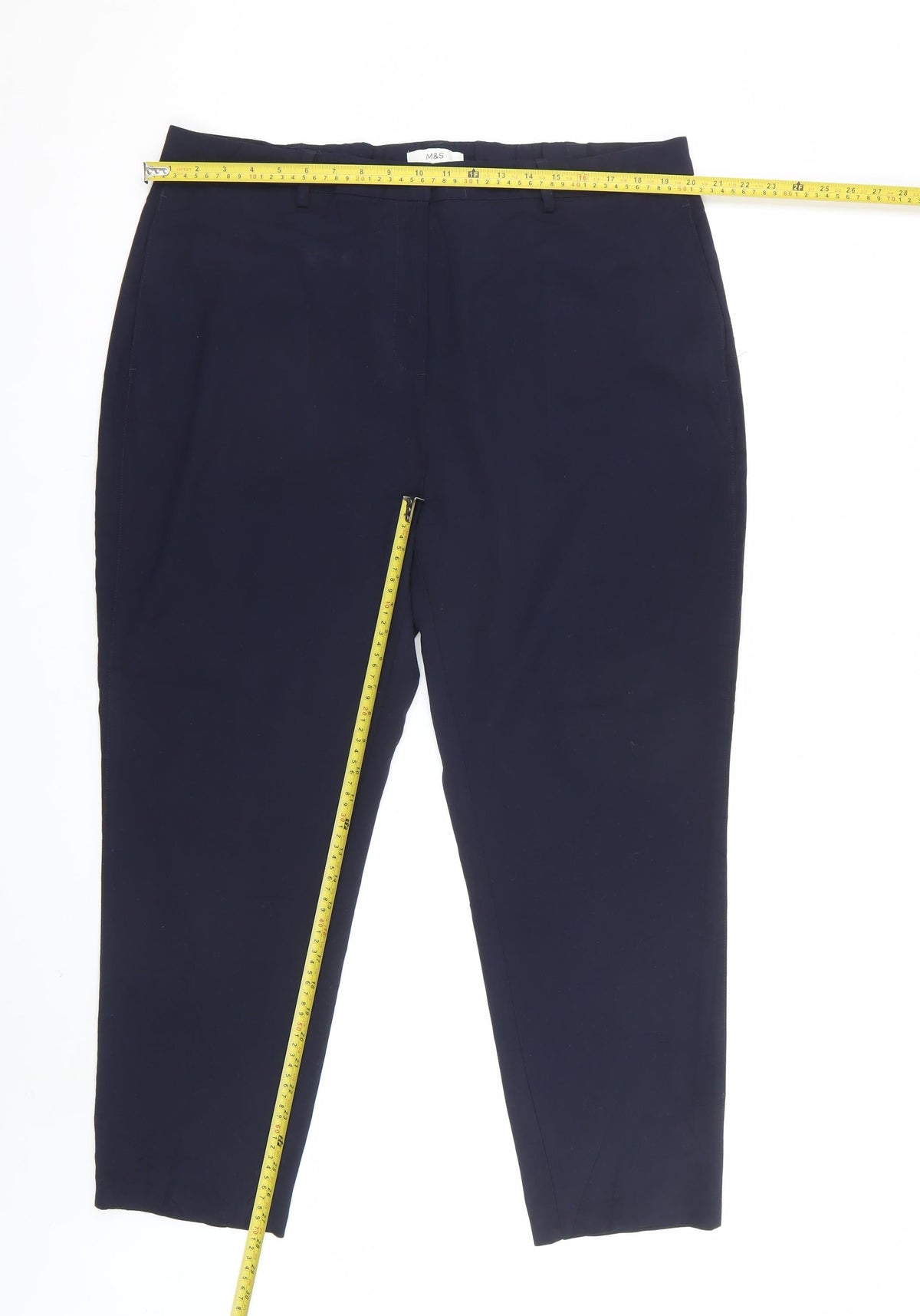 M&S Womens Navy Blue UK 20 Regular Tapered Tailored Work Trousers